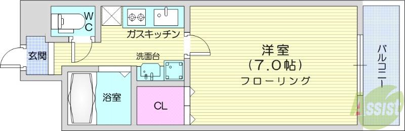 スカイヒルズ台原(1K/2階)の間取り写真