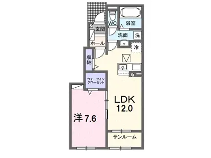 アンソレイエ F(1LDK/1階)の間取り写真