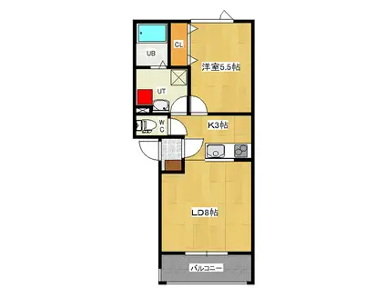 コーポ日研 A棟(1LDK/3階)の間取り写真