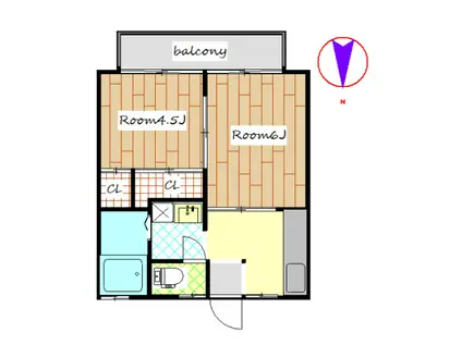 スカイハイツ(2K/1階)の間取り写真