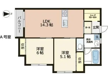 VIEW新小平(2LDK/1階)の間取り写真