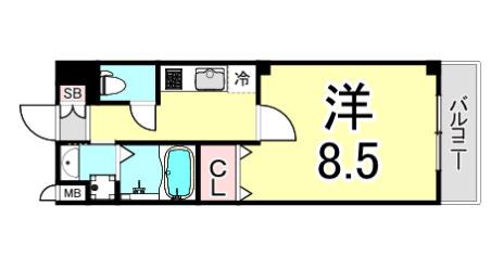 ガーラ鳴尾(1K/2階)の間取り写真