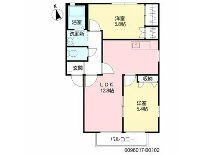 ハイアットセト  B棟(2LDK/1階)の間取り写真