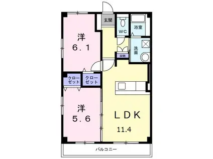 プリヴェット木太(2LDK/2階)の間取り写真