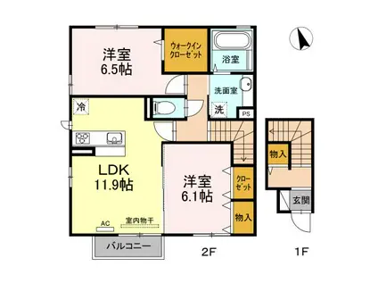ドゥーブルMK B棟(2LDK/2階)の間取り写真