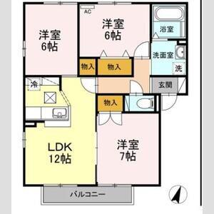 グランタイル高岡D棟(3LDK/1階)の間取り写真