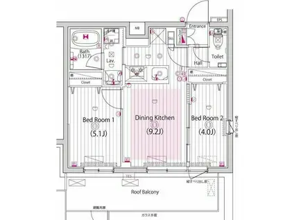 ガーラ・パークヒルズ町田(2DK/4階)の間取り写真