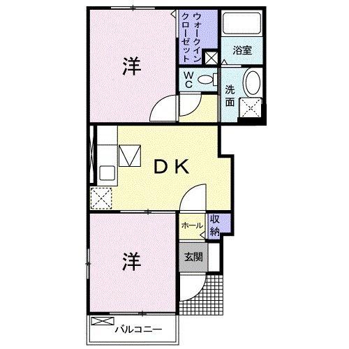 ヴィラ プリムローズ A棟(2DK/1階)の間取り写真