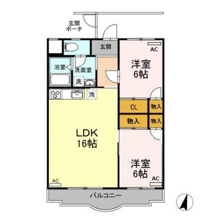 胡蝶羽根井(2LDK/2階)の間取り写真