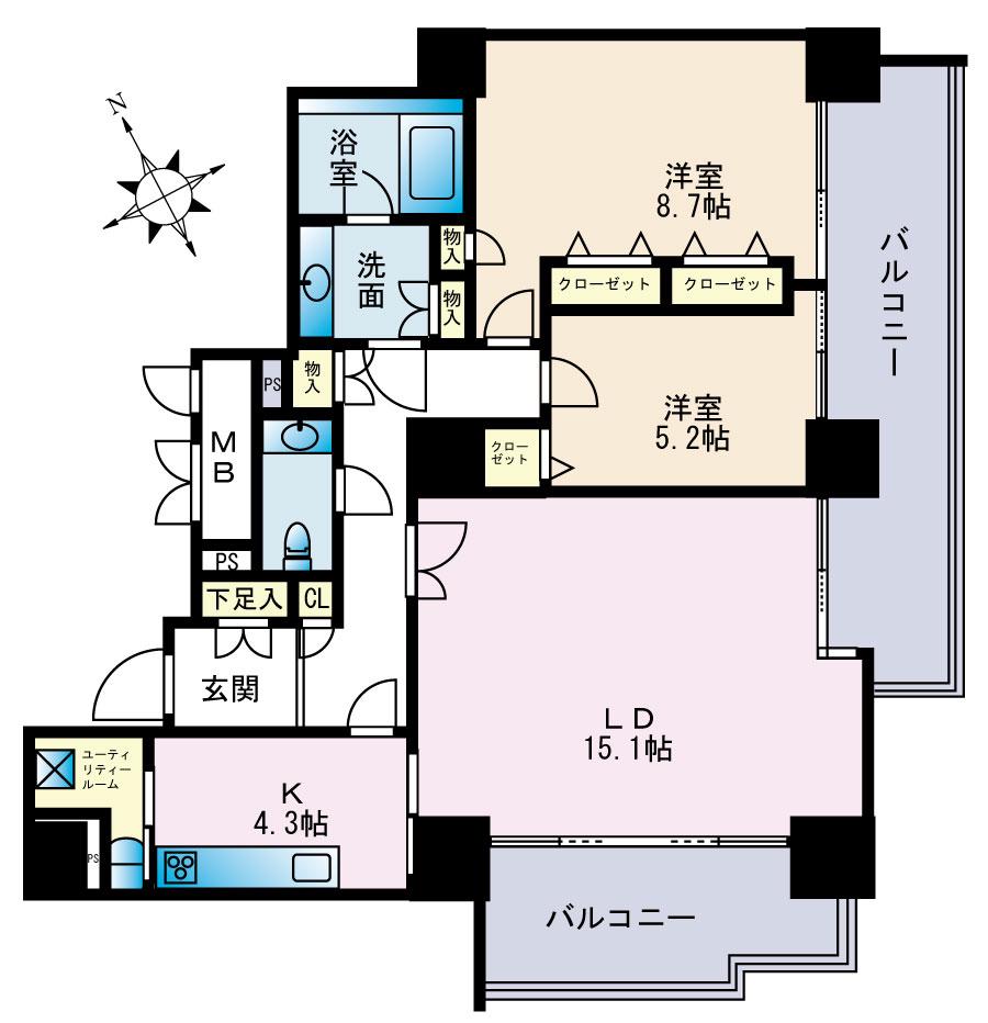 パークハウス多摩川南参番館(2LDK/7階)の間取り写真