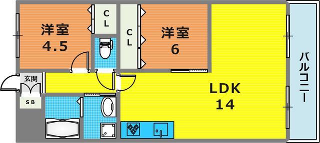 プラーフ夢野(2LDK/2階)の間取り写真