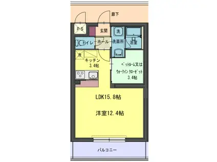 コルトーナ壱番館(1SK/1階)の間取り写真