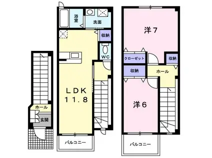 ピアッツァセルカ(2LDK/2階)の間取り写真