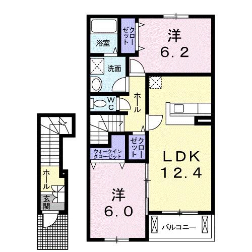 タウンヒルズI(2LDK/2階)の間取り写真
