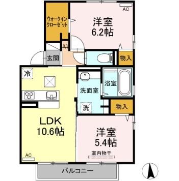 ボン ボヌールM&N(2LDK/2階)の間取り写真