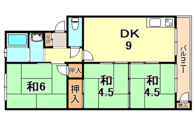 垂水農住5号棟(3DK/4階)の間取り写真