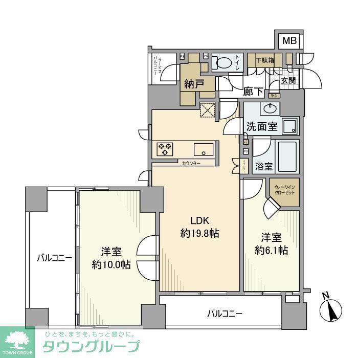 アスコットパーク東京八丁堀(2LDK/9階)の間取り写真