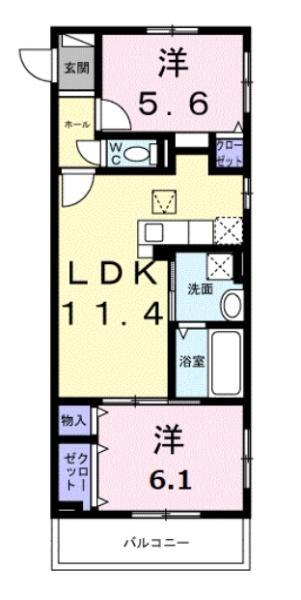 HILL COURT水無瀬/2F(2LDK/1階)の間取り写真