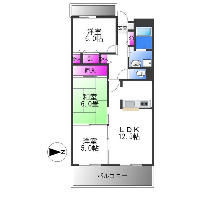 シーズモア(3LDK/1階)の間取り写真
