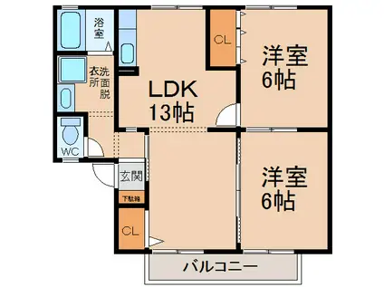 リバーヒルズ(2LDK/1階)の間取り写真
