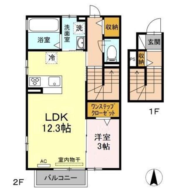 プリムローズII(1LDK/2階)の間取り写真