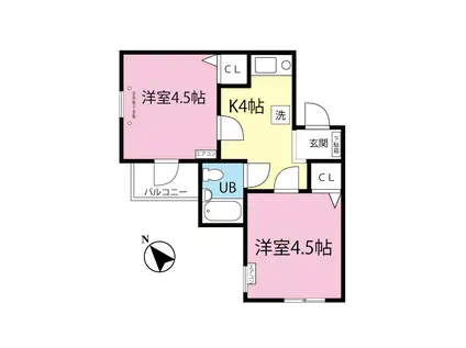 ミングルAP栗谷3番館(2K/1階)の間取り写真