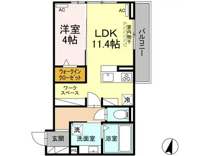 レジデンス四ヶ郷(ワンルーム/1階)の間取り写真