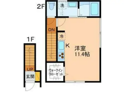 クレア B棟(ワンルーム/2階)の間取り写真