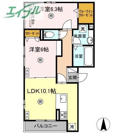 エマーブルMグラン II棟(2LDK/3階)の間取り写真