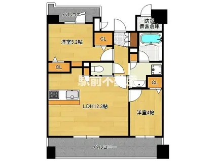 グランフォーレ千早マークスクエアイースト(2LDK/15階)の間取り写真