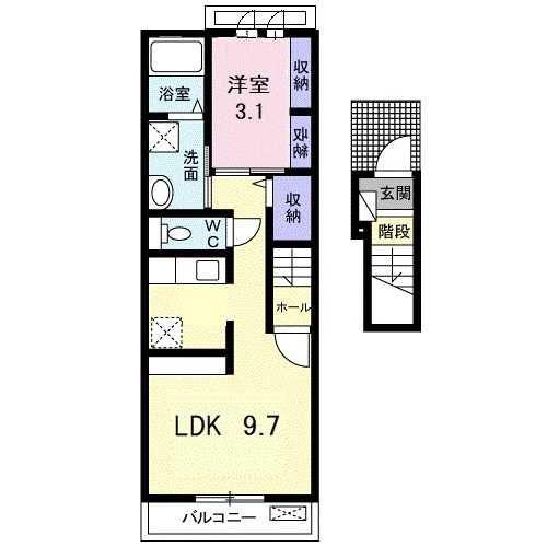 パルテール2(1LDK/2階)の間取り写真