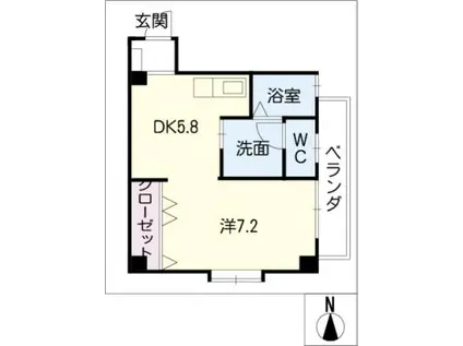 スレンダーY(1DK/3階)の間取り写真