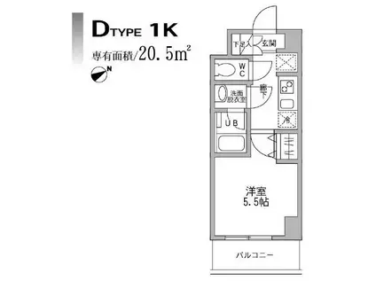 パークフラッツ横濱平沼橋(1K/4階)の間取り写真