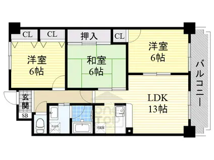 ヌーヴェレールⅢ(3LDK/4階)の間取り写真