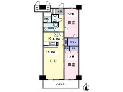 メディオ山田(2LDK/9階)の間取り写真