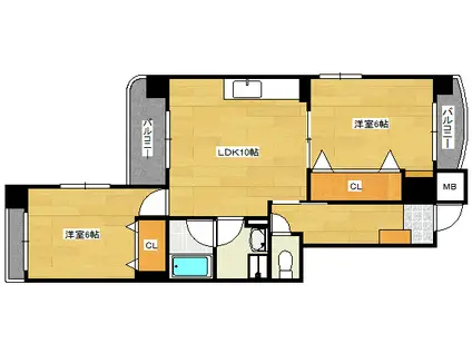 シティハイツ金屋町(2LDK/9階)の間取り写真