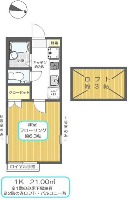 HALC イースト(1K/2階)の間取り写真
