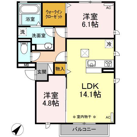 セジュール秀峰(2LDK/1階)の間取り写真