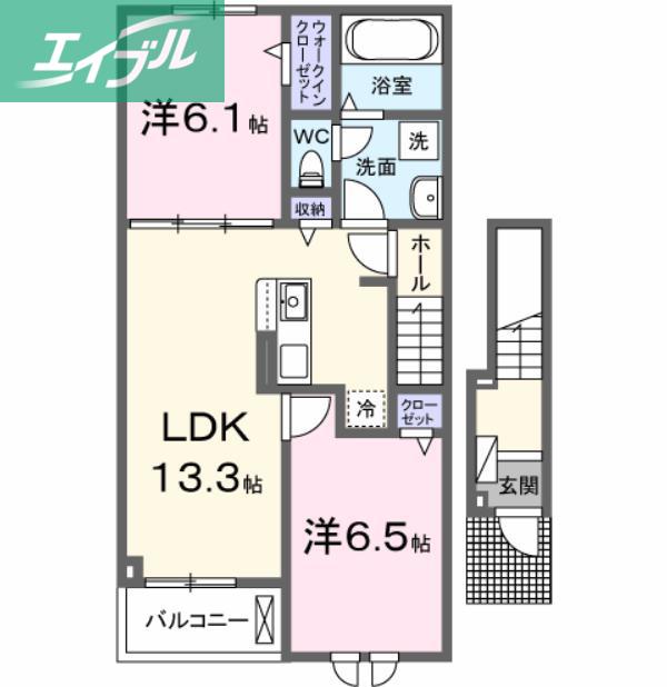 ＪＲ宇野線 備前西市駅 徒歩47分 2階建 新築(2LDK/2階)の間取り写真