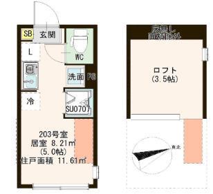 ハーモニーヒルズ北千住(ワンルーム/2階)の間取り写真