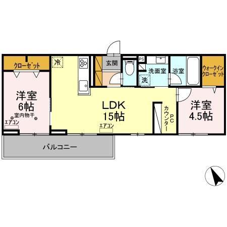 グランテージ海神E(2LDK/2階)の間取り写真