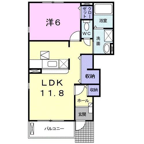 プリムローズB(1LDK/1階)の間取り写真