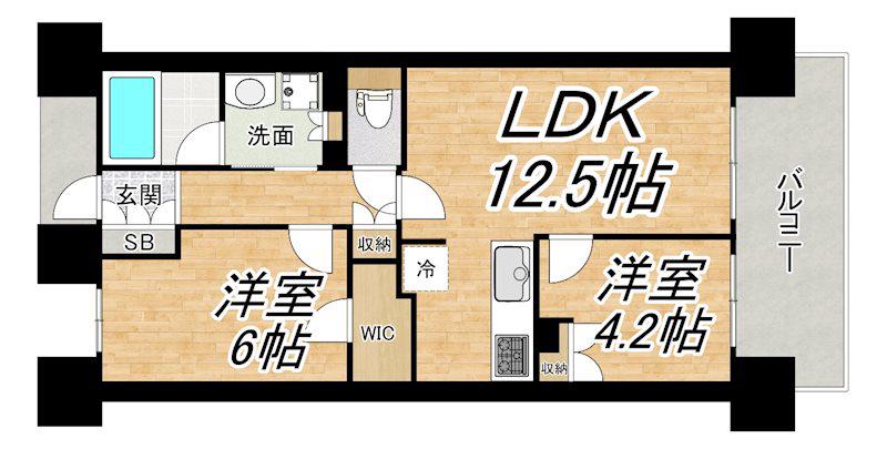 ワコーレシティ立花(2LDK/11階)の間取り写真