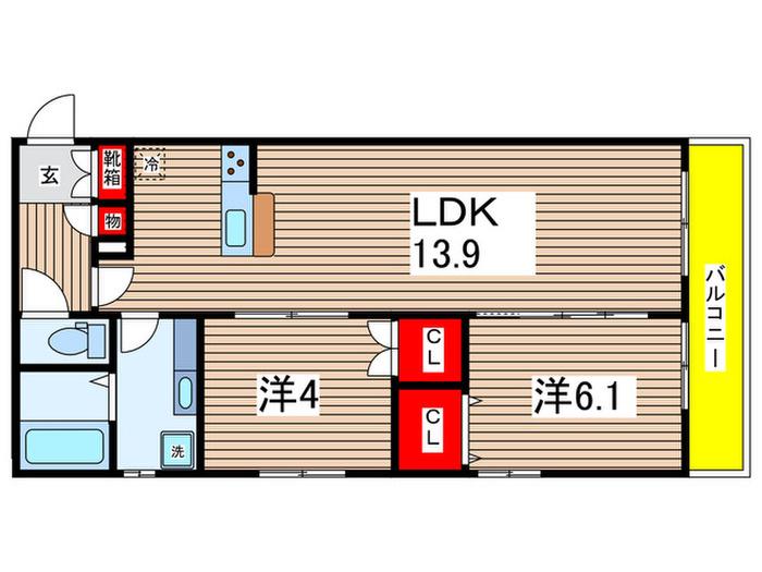 セゾン ヌ-ヴェル(2LDK/3階)の間取り写真