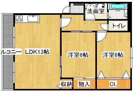 ウィンベルあかね(2LDK/1階)の間取り写真