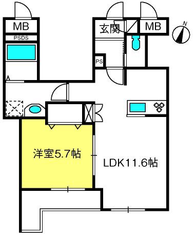 ミルフルール(1LDK/2階)の間取り写真