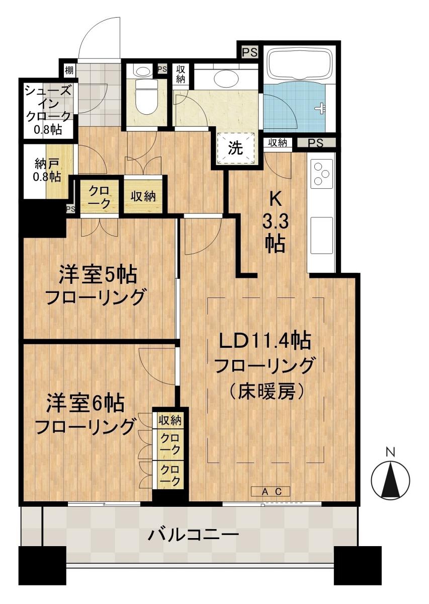 パークタワー東戸塚(2LDK/4階)の間取り写真
