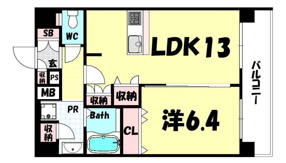 PRESSANCE三宮ディライト(1LDK/15階)の間取り写真