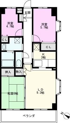 フェリスローマ浦和(3LDK/3階)の間取り写真