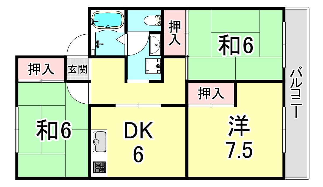 セジュール名谷(3DK/1階)の間取り写真